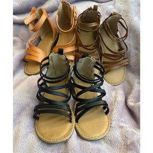 Toddler 10 Old Navy black and brown zip sandals, Cat & Jack tan size 10 sandals.